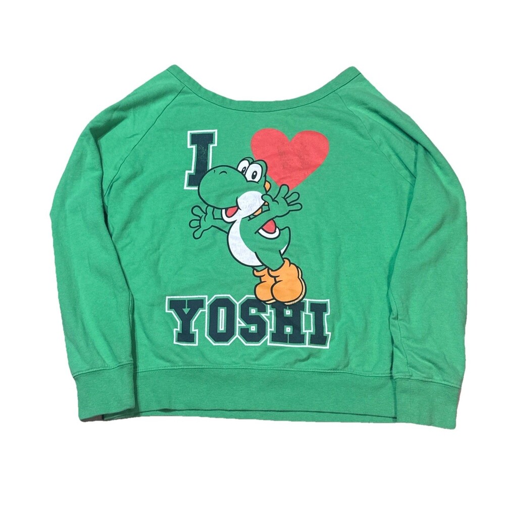 Womens 2012 Nintendo Super Mario I Love Yoshi Lightweight Wide Neck Sweatshirt